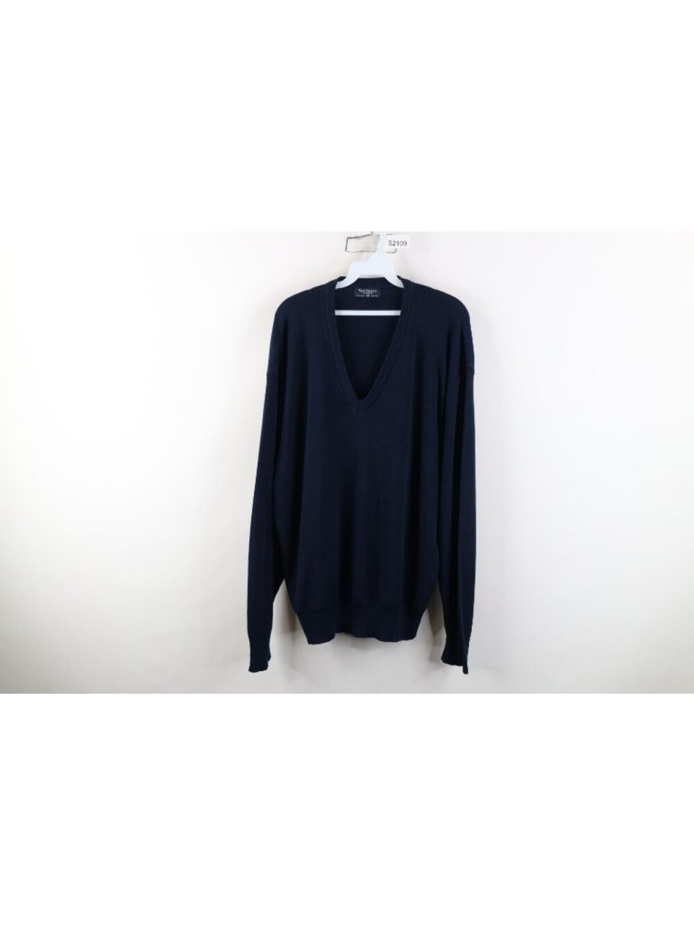 Vintage 90s Streetwear Mens 2XL XXL Blank Knit V-Neck Sweater Navy Blue USA